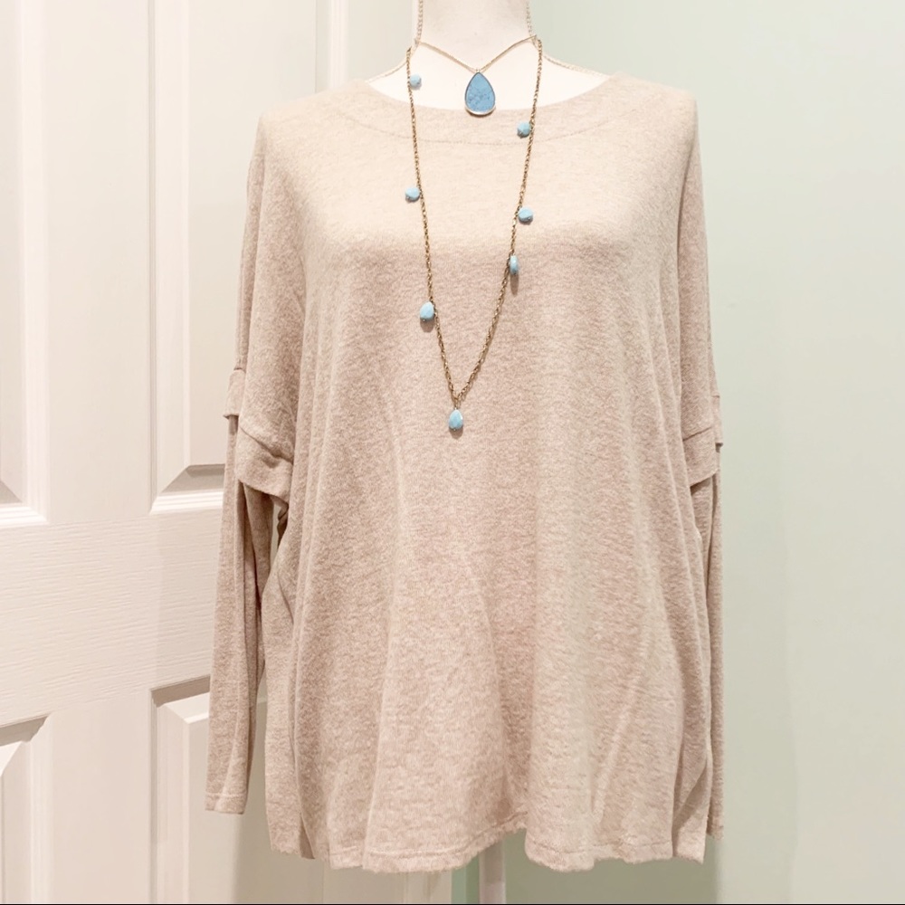 NEW Bobeau Boxy Soft Stretch Heathered Crew Neck Sweater Small S Oversized